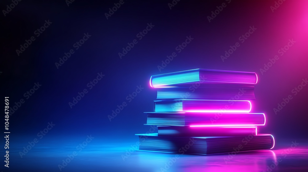 Stack of neon books with dark background Stack of neon books with dark background