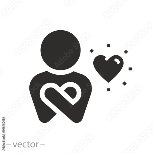 yourself relationship, your self care icon, love my body and life, positive inspiration, happy selfish person, flat vector illustration