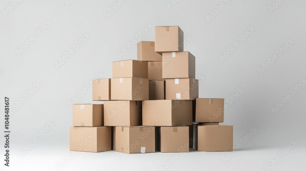 Obraz premium A stack of cardboard boxes on a white background.
