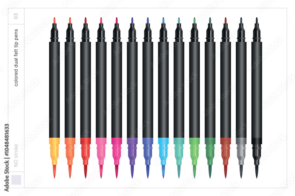 Fotografie Dual felt tip pens. Vector illustration. NO stroke.