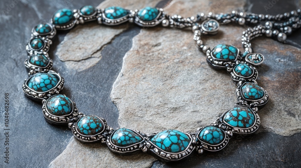 Obraz premium Elegant Turquoise Stone Necklace on Stone Background