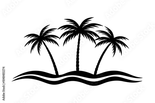 palm, trees, beach, tree, island, tropical, summer,  palm tree, coconut, vector, sea, illustration, travel, nature, ocean, LINE, sky, landscape, water, sand, paradise, vacation, exotic, design
