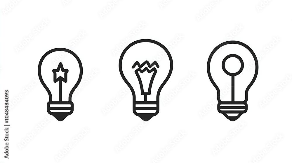 Simple Vector Icons of Light Bulbs in Black Simple Vector Icons of Light Bulbs in Black