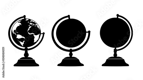 Simple Black Vector Icons of Globe Designs