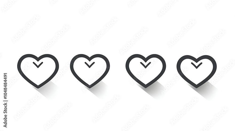 Simple Vector Icons of Hearts with Shadows Simple Vector Icons of Hearts with Shadows