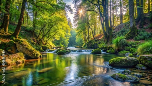 Tranquil nature scenes featuring secret waterfalls, winding rivers, and peaceful forest retreats