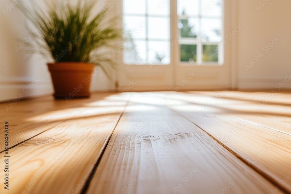 A wooden floor with a pot of plants in the background - Interiors A wooden floor with a pot of plants in the background - Interiors