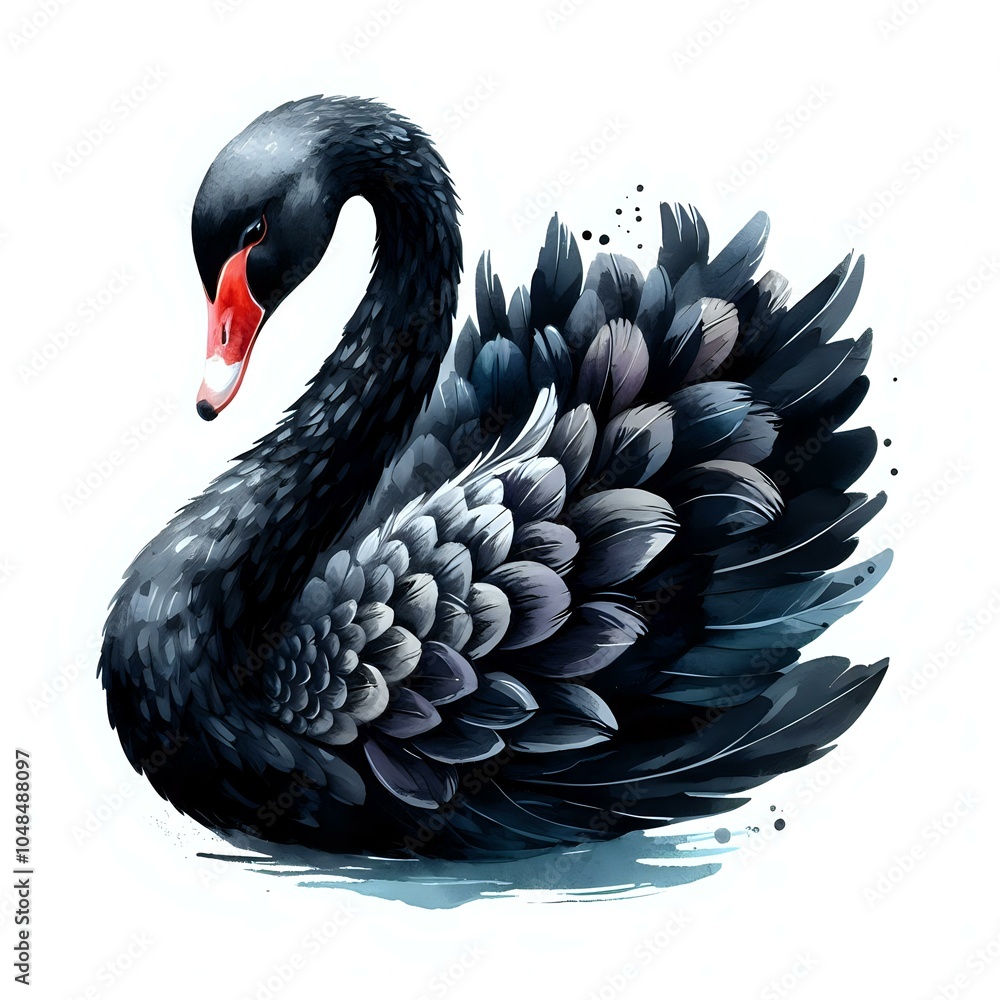 Fototapeta premium Detailed Black Swan Illustration with Intricate Feather Patterns 
