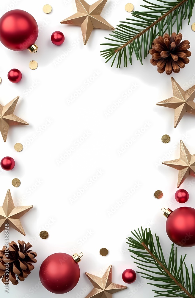 Obraz premium Flat layer of Christmas and holiday ornaments on a white background.