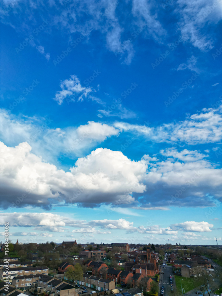 Fototapeta premium Aerial View of Birmingham City of England United Kingdom During Sunset. Aerial View of Was Captured with Drone's Camera on March 30th, 2024