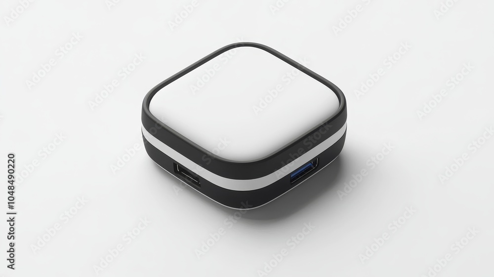 Minimalist Modern USB Hub.Concept of minimalism, modern technology, clean design, tech accessories, office supplies. Minimalist Modern USB Hub.Concept of minimalism, modern technology, clean design, tech accessories, office supplies.