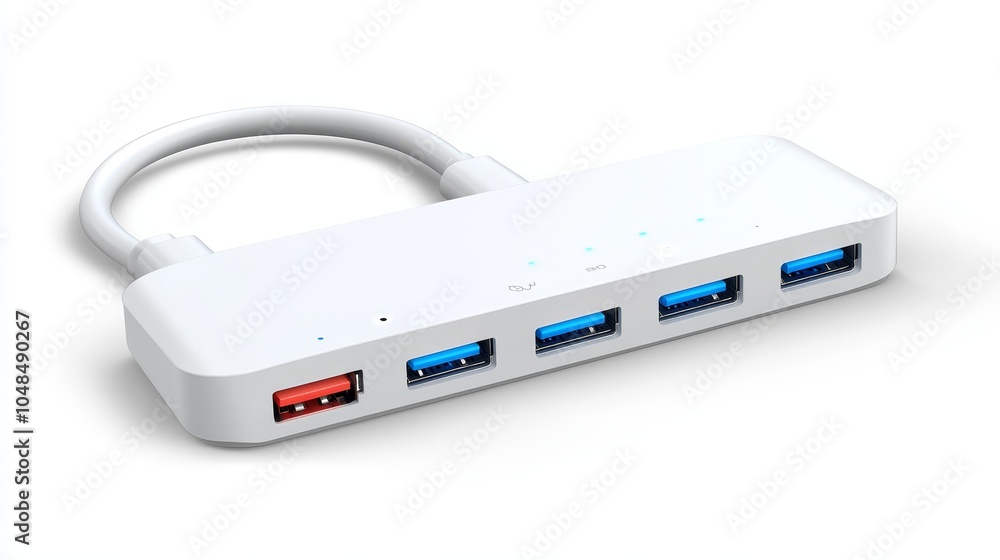 Minimalist Modern USB Hub.Concept of minimalism, modern technology, clean design, tech accessories, office supplies. Minimalist Modern USB Hub.Concept of minimalism, modern technology, clean design, tech accessories, office supplies.