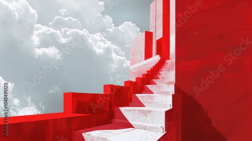 Endless ascent red white crowns sky scrapers stairs photo