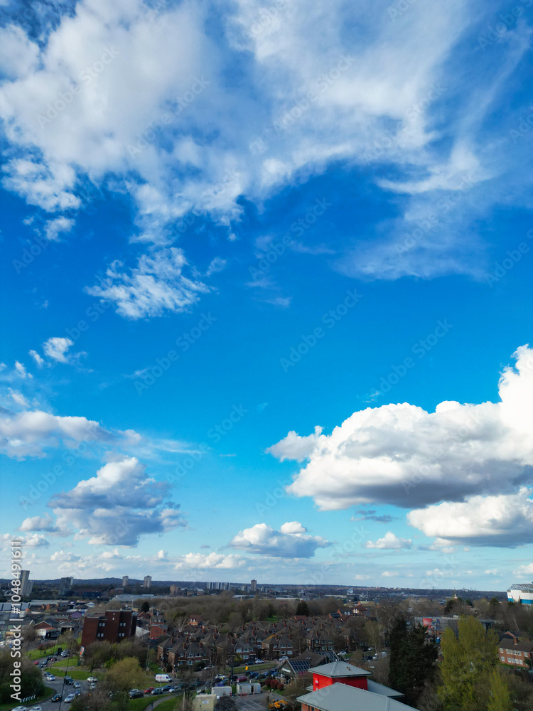 Obraz premium High Angle View of Birmingham City of England United Kingdom During Sunset. Aerial View of Was Captured with Drone's Camera on March 30th, 2024