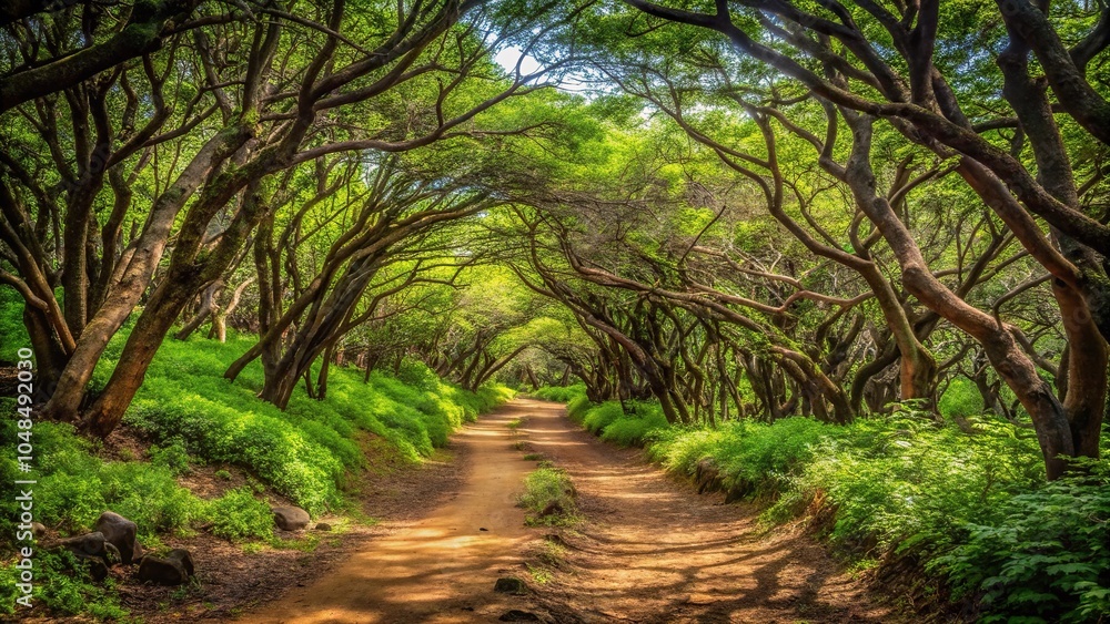 Obraz premium Tranquil path in lush green forest from Dakar, Cape Verde