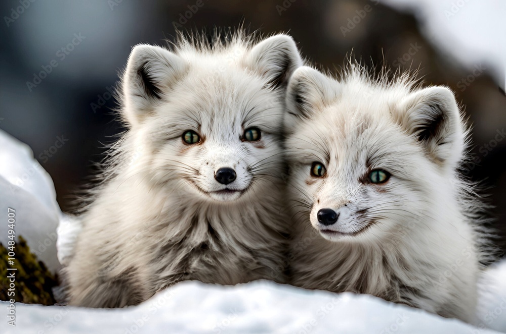 Playful Arctic Fox Twins in Their Snowy Sanctuary Playful Arctic Fox Twins in Their Snowy Sanctuary