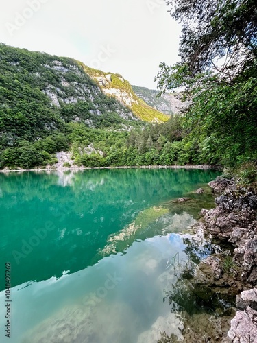 Beautiful spot in Santa Croce lake in italy