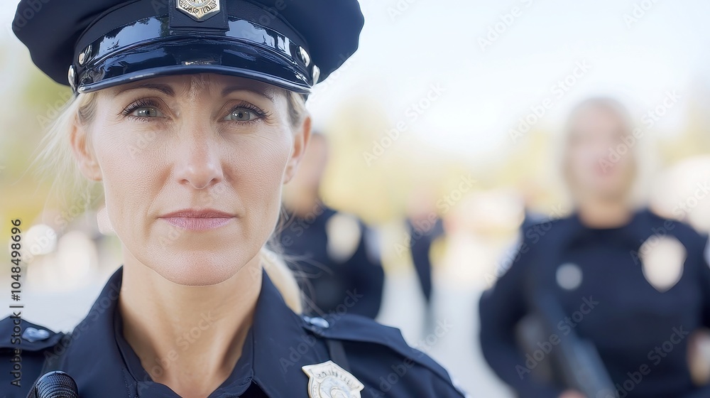 Confident Policewoman Posing, Uniformed officer stands proudly, engaged ...