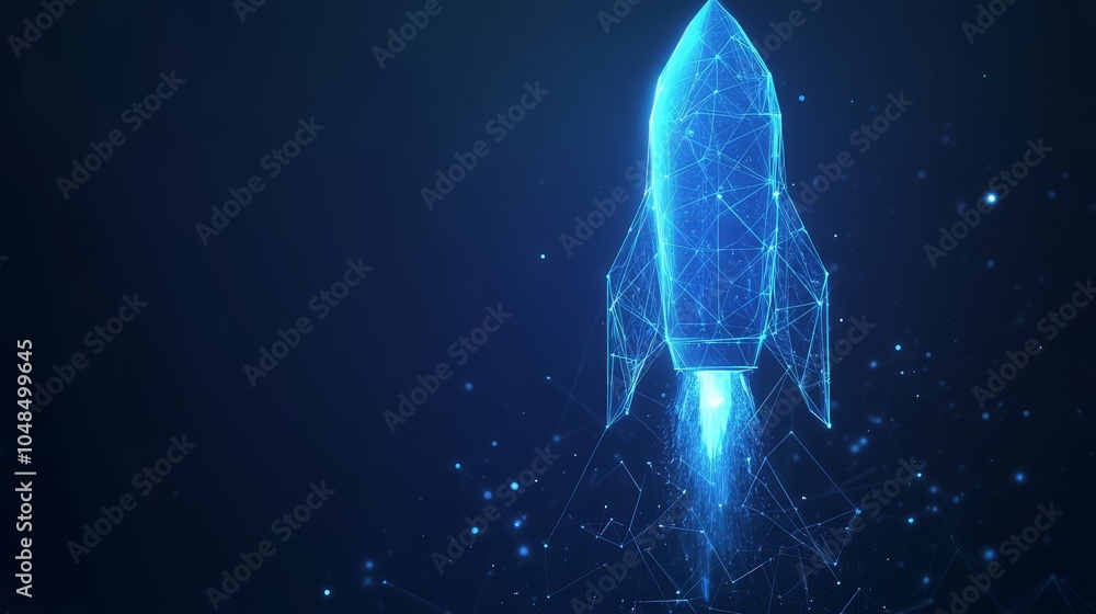 Abstract Digital Rocket Launch with Neon Blue Glow Abstract Digital Rocket Launch with Neon Blue Glow