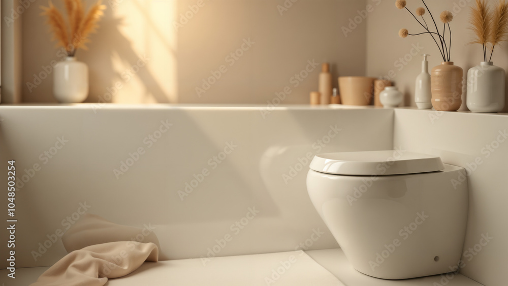 Fototapeta premium Elegance in Simplicity: A Modern Bathroom Scene Featuring Luxurious Toilet Paper and Inviting Decor
