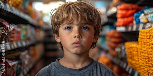 Angry child screaming in grocery store tantrum situation