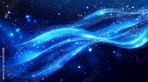 Ethereal Blue Waves with Sparkling Particles on a Dark Background