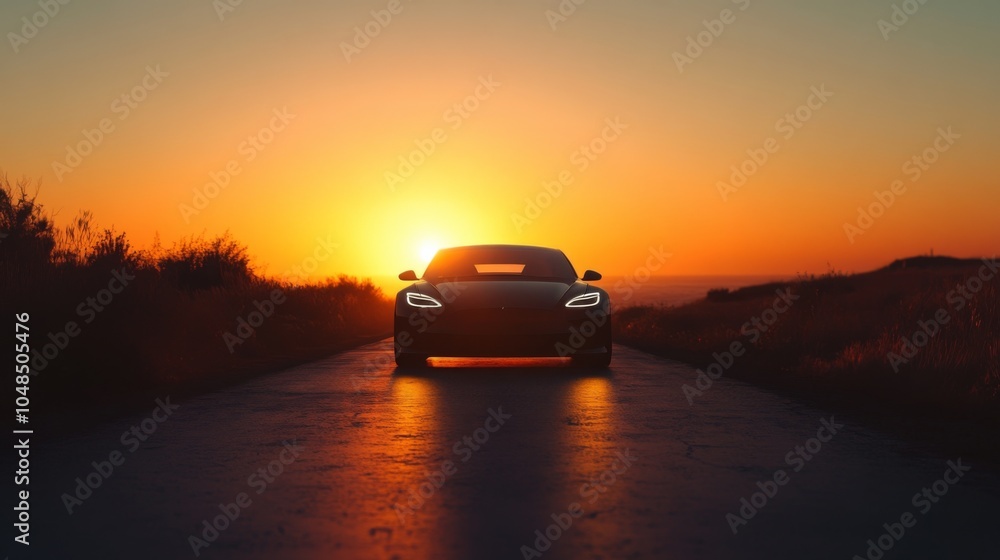Fototapeta premium Electric Car at Sunrise