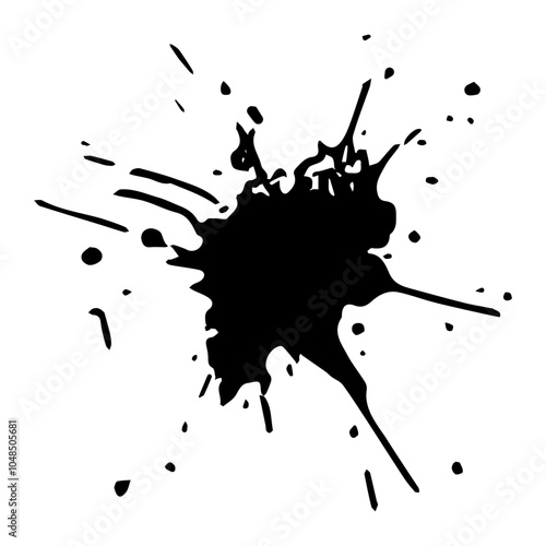 Ink splash with dynamic splatter, grunge abstract paint drop with streaks,splashes,spots,dots,streaks, creative liquid blot design.  Isolated.Vector illustration