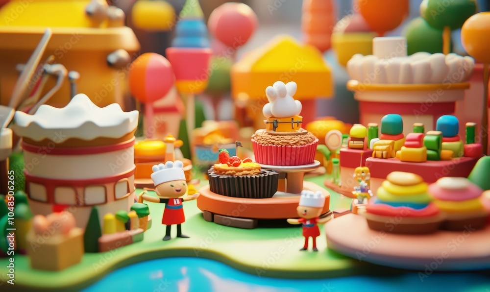Colorful cartoon miniature town with cupcakes. Colorful cartoon miniature town with cupcakes.