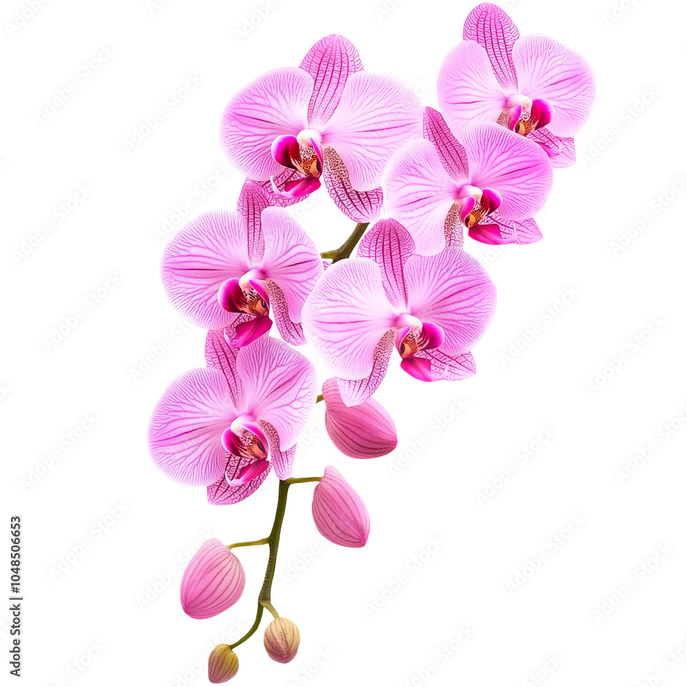 Elegant Pink Phalaenopsis Orchid Flower Cluster with Buds Isolated on a Transparent Background Elegant Pink Phalaenopsis Orchid Flower Cluster with Buds Isolated on a Transparent Background