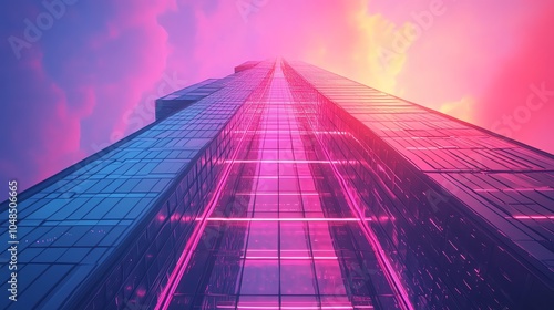 Wallpaper Mural Futuristic skyscraper with vibrant pink and blue hues towering against a dramatic sky. Torontodigital.ca