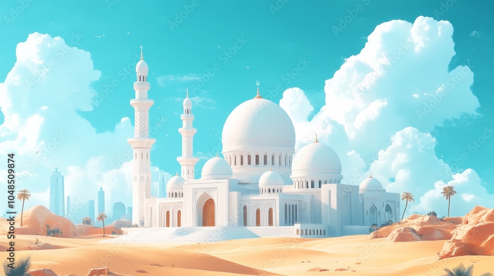 Obraz premium Grand Mosque Amidst Desert Oasis