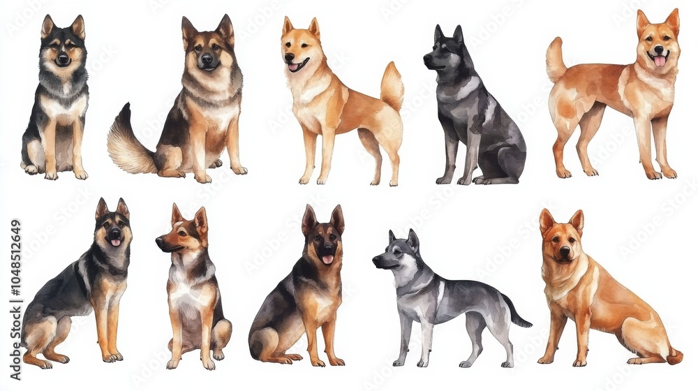 Fototapeta premium Illustrated Dog Breeds Collection