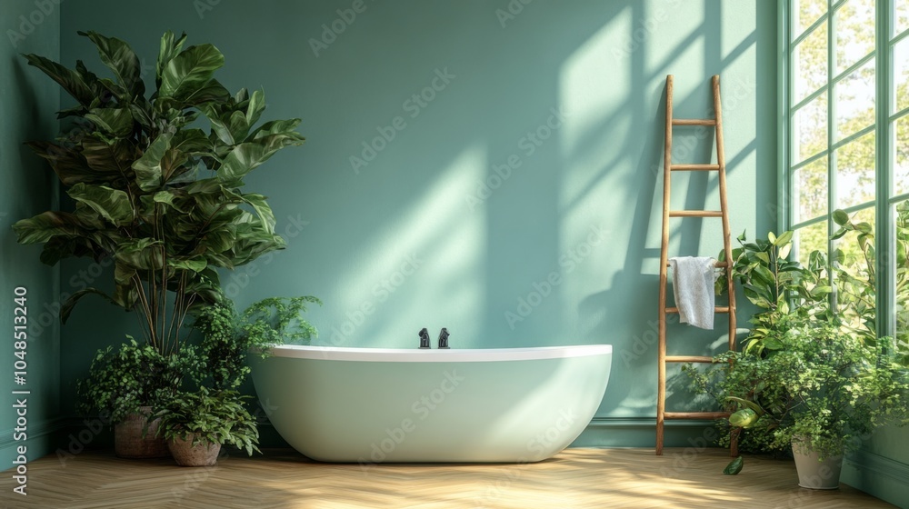 Fototapeta premium Minimalist Green Bathroom Oasis