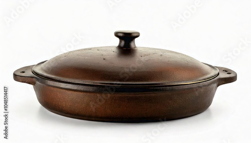 old dish with closed lid on a white background 