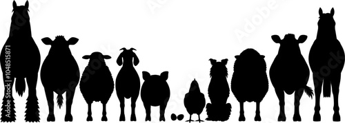 silhouette of farm animals standing in a row