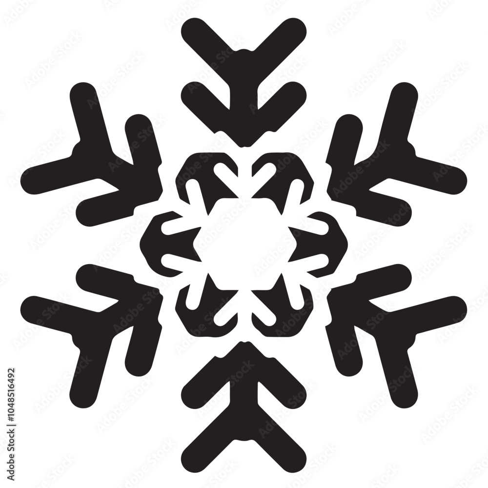 Snowflakes black and white shapes lines winter season decoration illustration