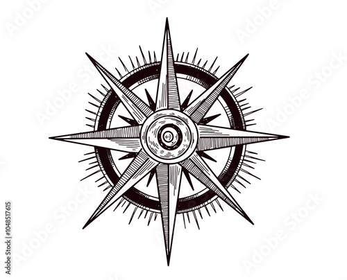 Compass rose, hand drawn illustration