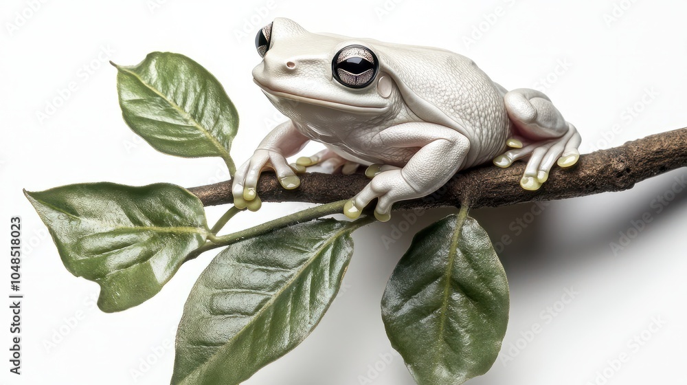 Australian white tree frog on leaves, dumpy frog on branch, animal closeup, amphibian closeup Australian white tree frog on leaves, dumpy frog on branch, animal closeup, amphibian closeup