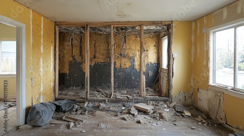 A failed home renovation project with exposed wiring and unfinished walls, showing the challenges of DIY home improvements.