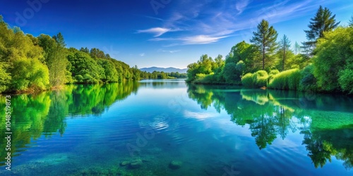 Tranquil waterscape surrounded by nature