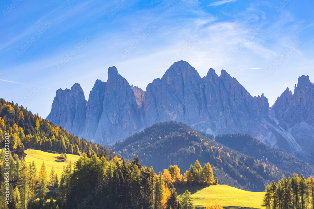 Villnoess, Funes Valley, Autumn scenics, Trentino, Italy