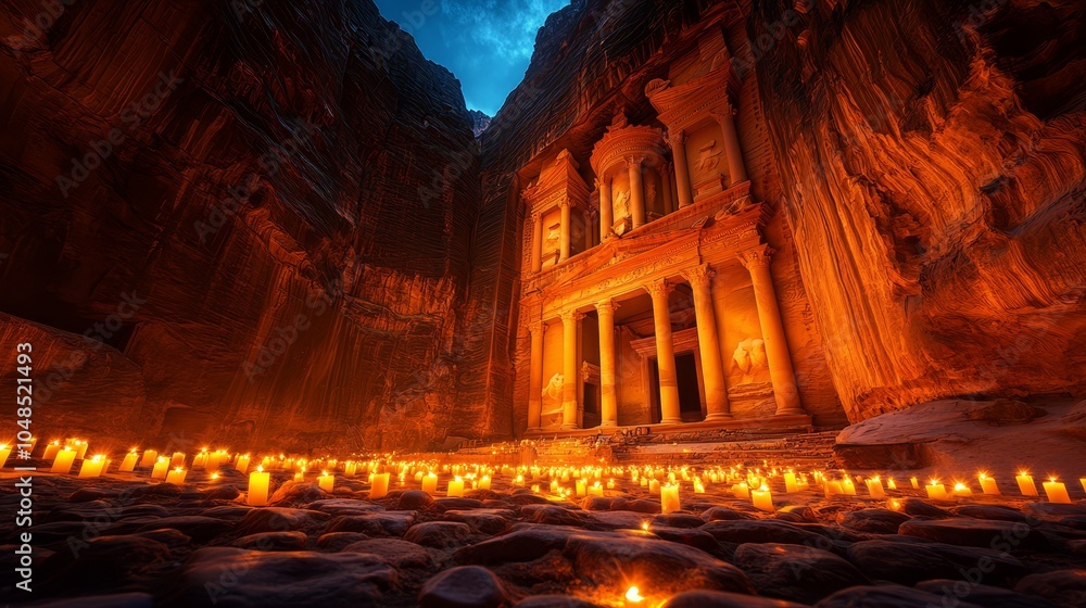 Illuminated Entrance of Petra at Dusk with Candles Illuminated Entrance of Petra at Dusk with Candles