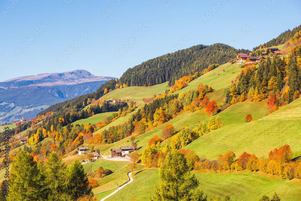 Villnoess, Funes Valley, Autumn scenics, Trentino, Italy