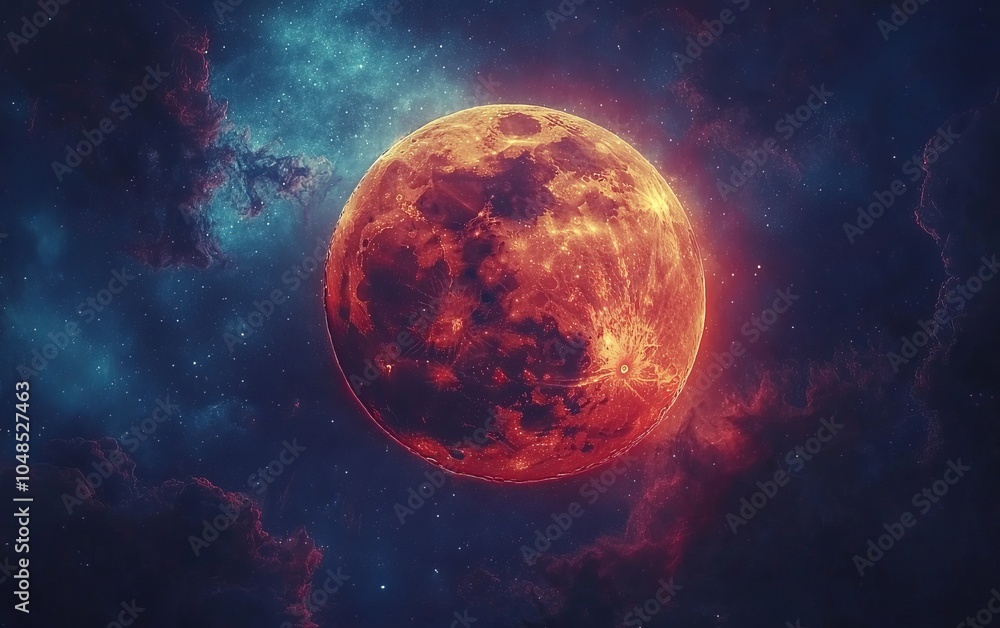 Fiery Red Planet in Glowing Galaxy Fiery Red Planet in Glowing Galaxy