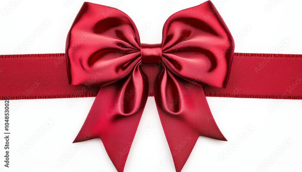 Fototapeta premium A vibrant red satin bow tied around a ribbon, perfect for gift wrapping or decoration.