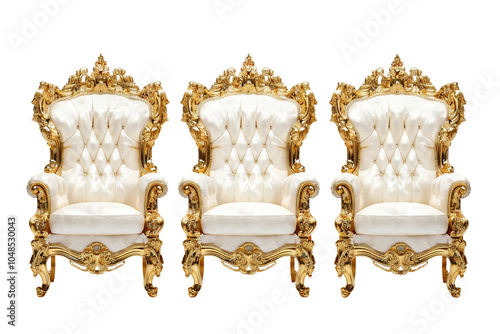 Exquisite gold trimmed king chair set perfect for a royal theme isolated on transparent background photo