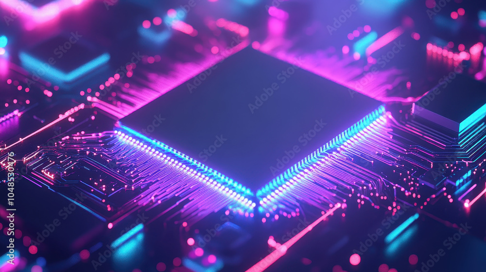 vibrant computer chip surrounded by glowing circuit pathways creates futuristic atmosphere vibrant computer chip surrounded by glowing circuit pathways creates futuristic atmosphere