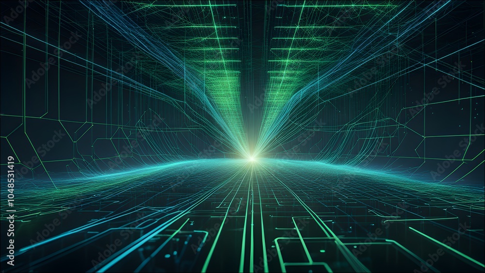 A futuristic AI visualization that highlights pattern recognition, showing intricate digital patterns emerging from data points in a dark, high-tech environment. A futuristic AI visualization that highlights pattern recognition, showing intricate digital patterns emerging from data points in a dark, high-tech environment.
