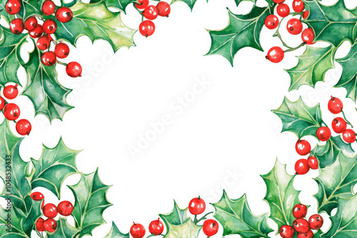 A festive border featuring holly leaves and red berries, perfect for holiday greetings or seasonal decorations.